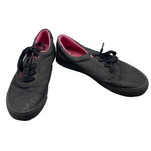 Levi's women's tennis shoes size 8 black jeans material outer pink lining READ